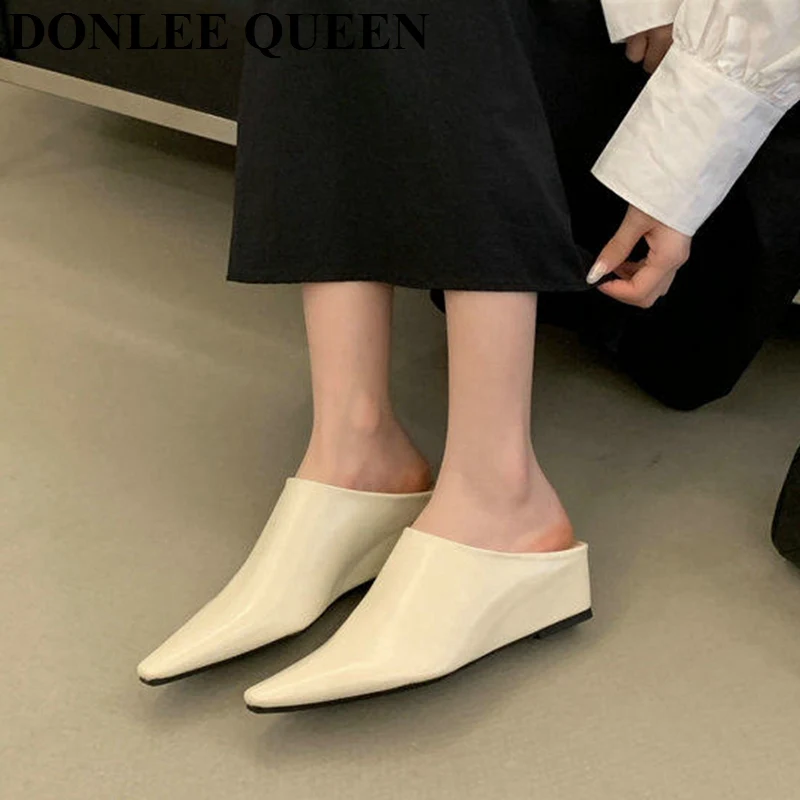 Women Fashion Close Toe Mule Slippers Female Square Toe Casual Shoes Lazy Wedges Heels Sandals Slides Comfort Vintage Footwear - view 5