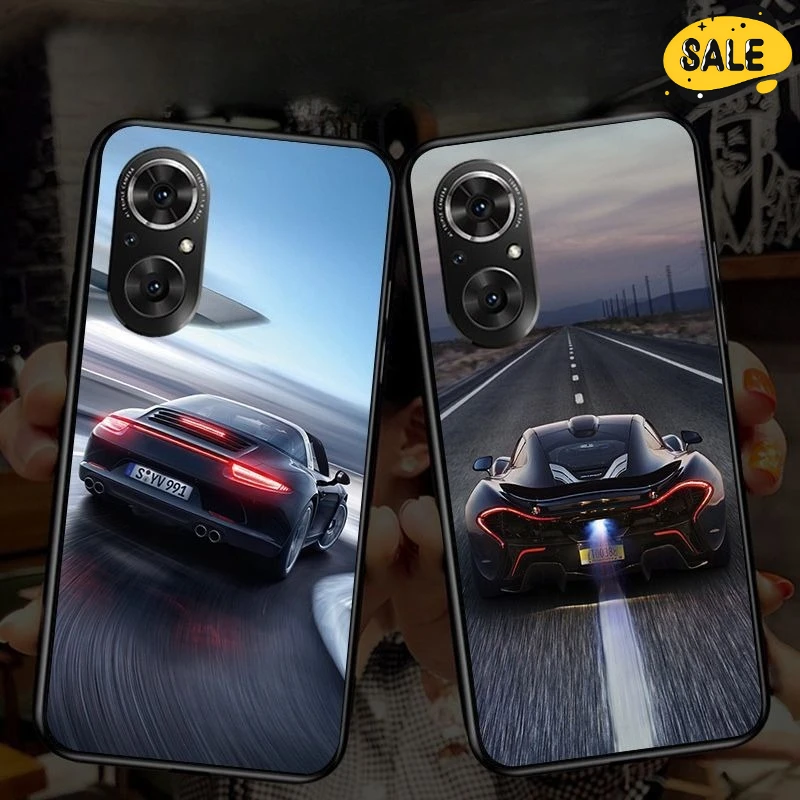 

Sports Car LED Light Up Glowing Luminous Tempered Glass Phone Case for Huawei Mate60/50/40/30 Pro,P60 Fashion Protector Cover