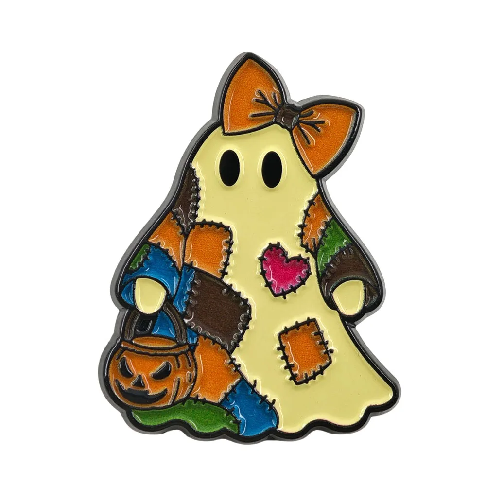 Halloween Bowknot Brooches Cute Patchwork Ghost Enamel Pin Pumpkin Bucket Badges Kawaii Animal Jewelry Lapel Pin Accessory Gift