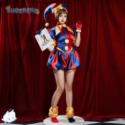 Adult  Digital Circus Cosplay Costumes Pomni Cosplay Masks Set Hat Jumpsuit Cartoon Christmas Halloween Party Cute Clown wig set