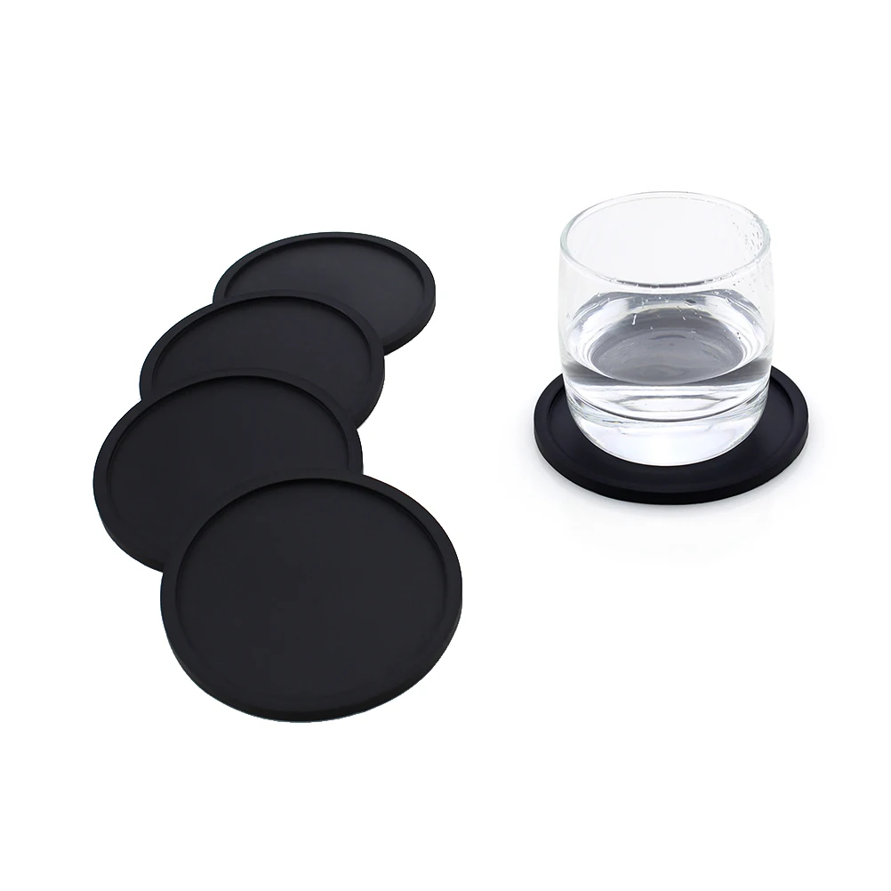 4Pcs Thick Silicone Drink Coasters Non Slip Round Cup Mats Kitchen Dining Table Accessories