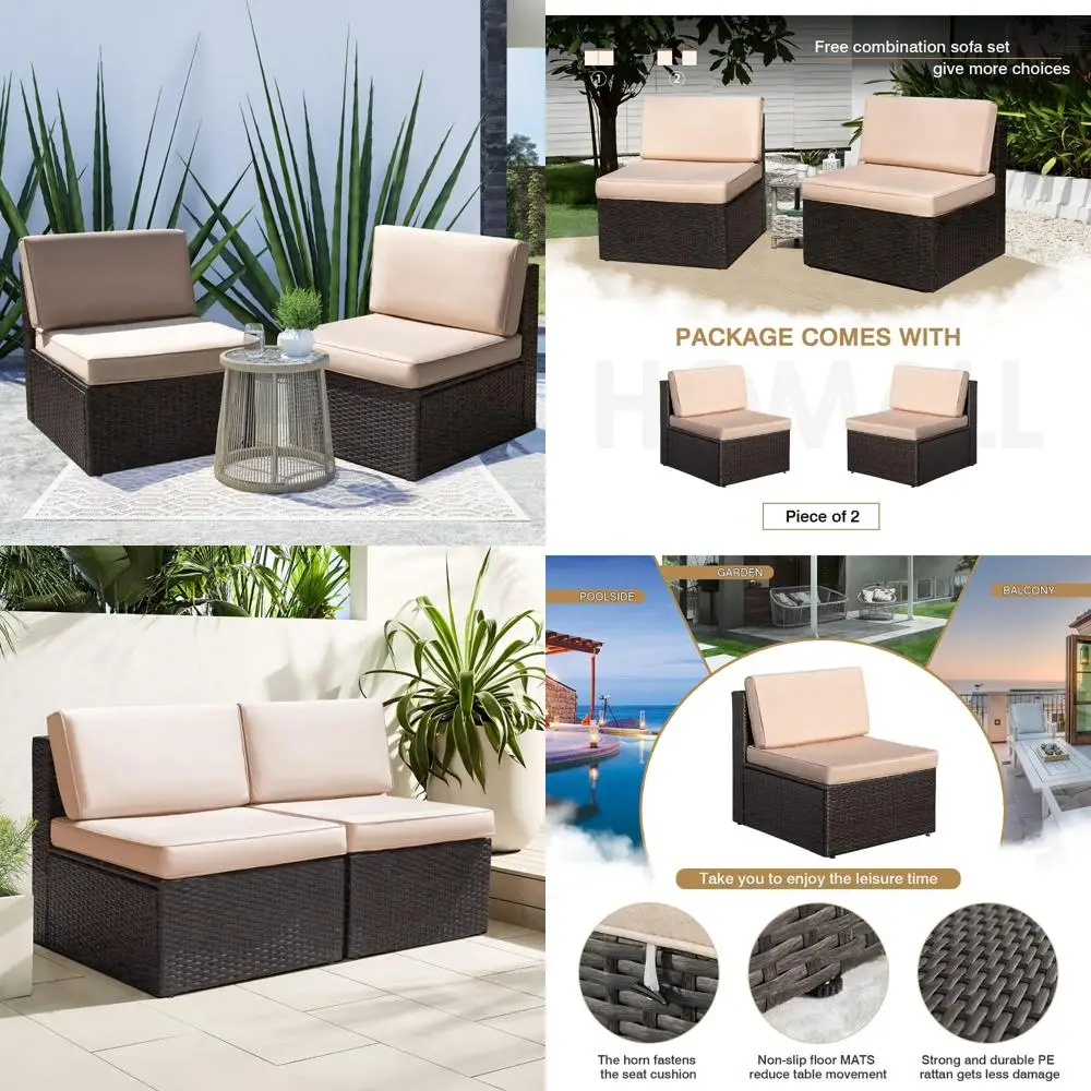 2-Piece Outdoor Patio Furniture Set, Weather-Resistant PE Rattan Wicker Loveseat Sectional Sofa with Cushions for Lawn