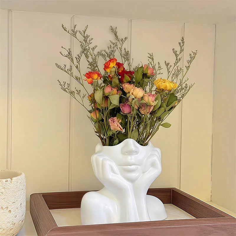 Keramikvase für den menschlichen Körper, Vase für den menschlichen Körper, künstlerische Vase, nordische Heimdekoration, Keramikvase, weiße Keramikvase
