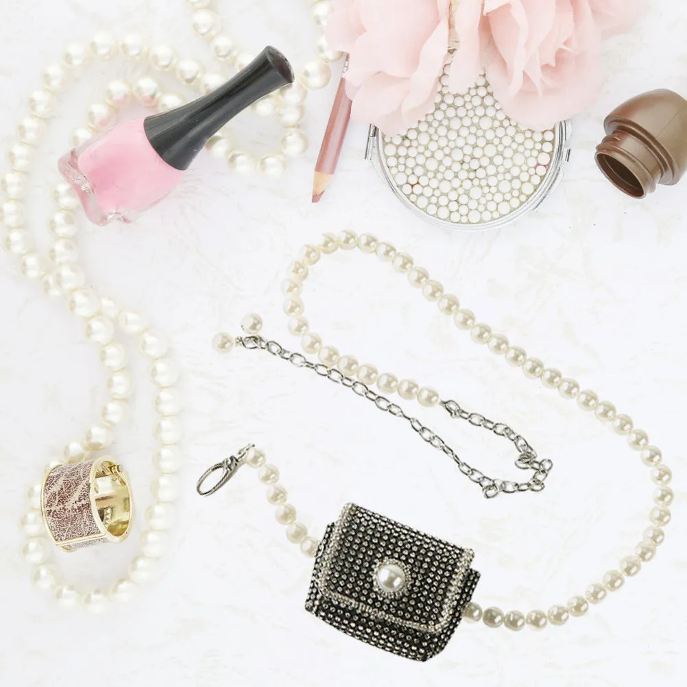 

Pearl Waist Bag Lightweight Pearl Chain Pouch Shoulder Crossbody Bag for Women Girls Rhinestone Fashionable Storage Pouch