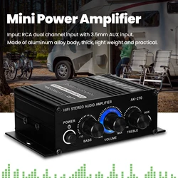 AK270 Mini Audio 2-Channel Stereo Power Amplifier Portable Sound Amplifier AUX Input Speaker Amp for Car and Home