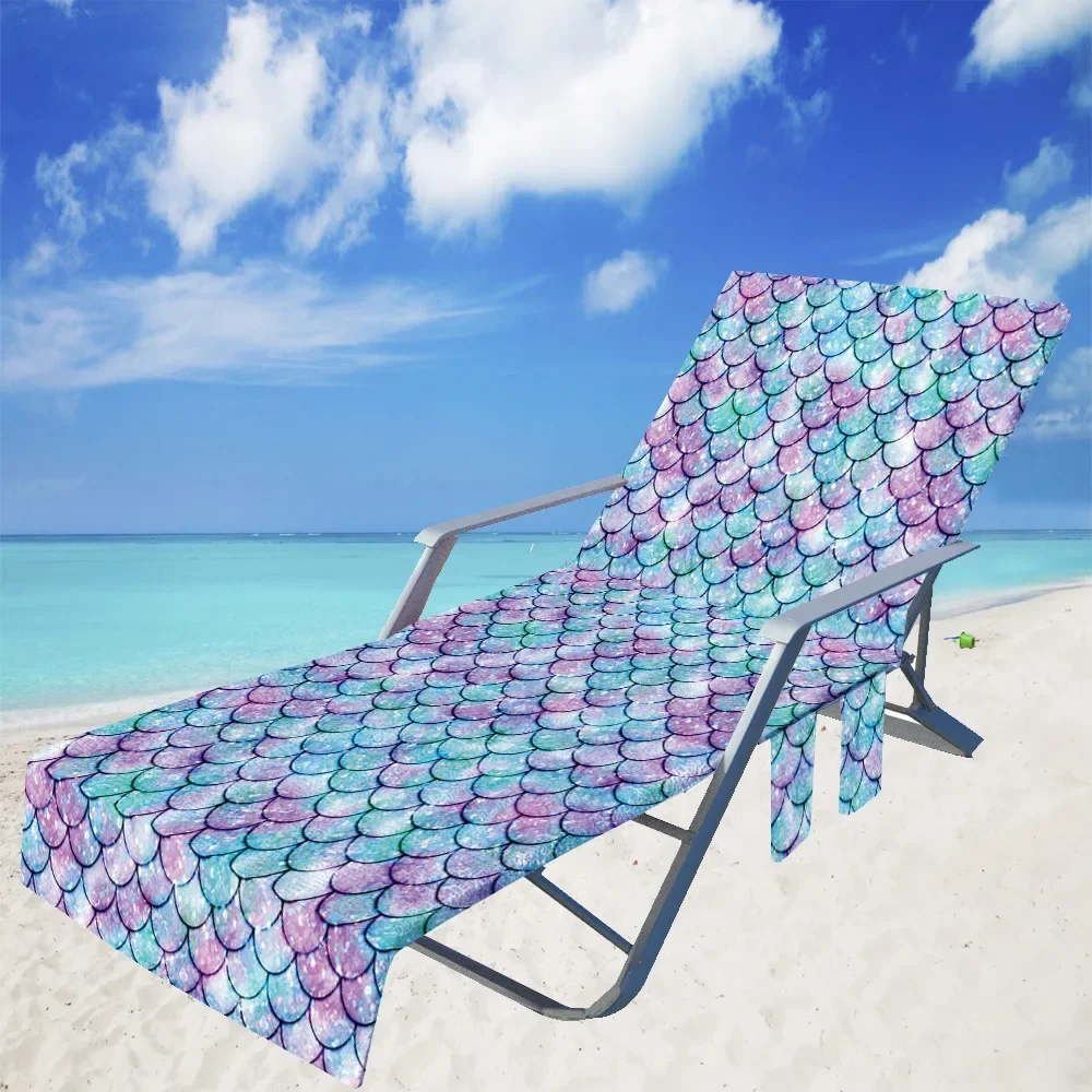 

Mermaid Colorful Print Beach Chair Cover With Storage Pocket Swimming Pool Sun Lounger Case Microfiber Beach Chair Towel