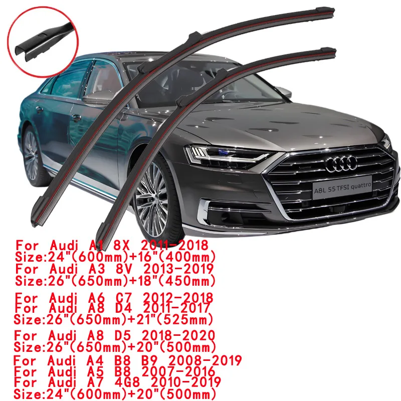 Para Audi A1 A3 A4 A5 A6 A7 A8 Frente Windshield Escovas de Lavar Acessórios 8x8V B8 B9 8T C7 4G RS7 4G8 4K8 D4 D5 Lâmina de Limpeza Do Carro