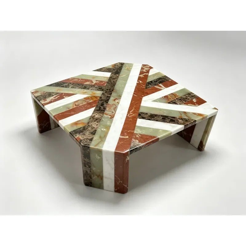 Handmade Geometric Stone Inlay Coffee Table Natural Marble Agate Modern Luxury Decorative Home Furniture