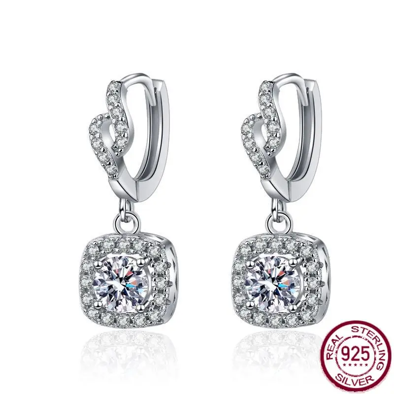 

European and American S925 Silver Ear Hanging Pt950 Moissanite Earrings, All Diamond D Wedding Jewelry Wholesale