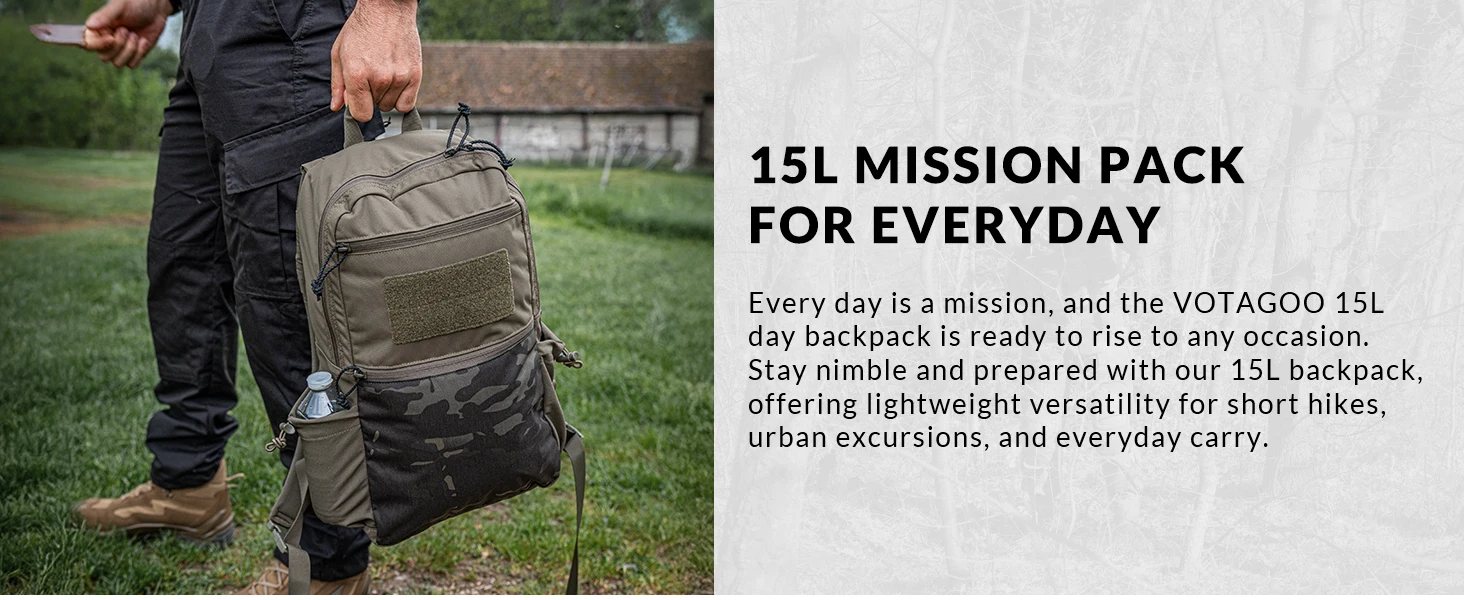 VOTAGOO 15L Taktischer Rucksack mit Carbonrahmen – 500D strapazierfähiger, wasserabweisender Tagesrucksack mit 16-Zoll-Laptopfach, Outdoor-Rucksack mit mehreren Taschen – Detail 2