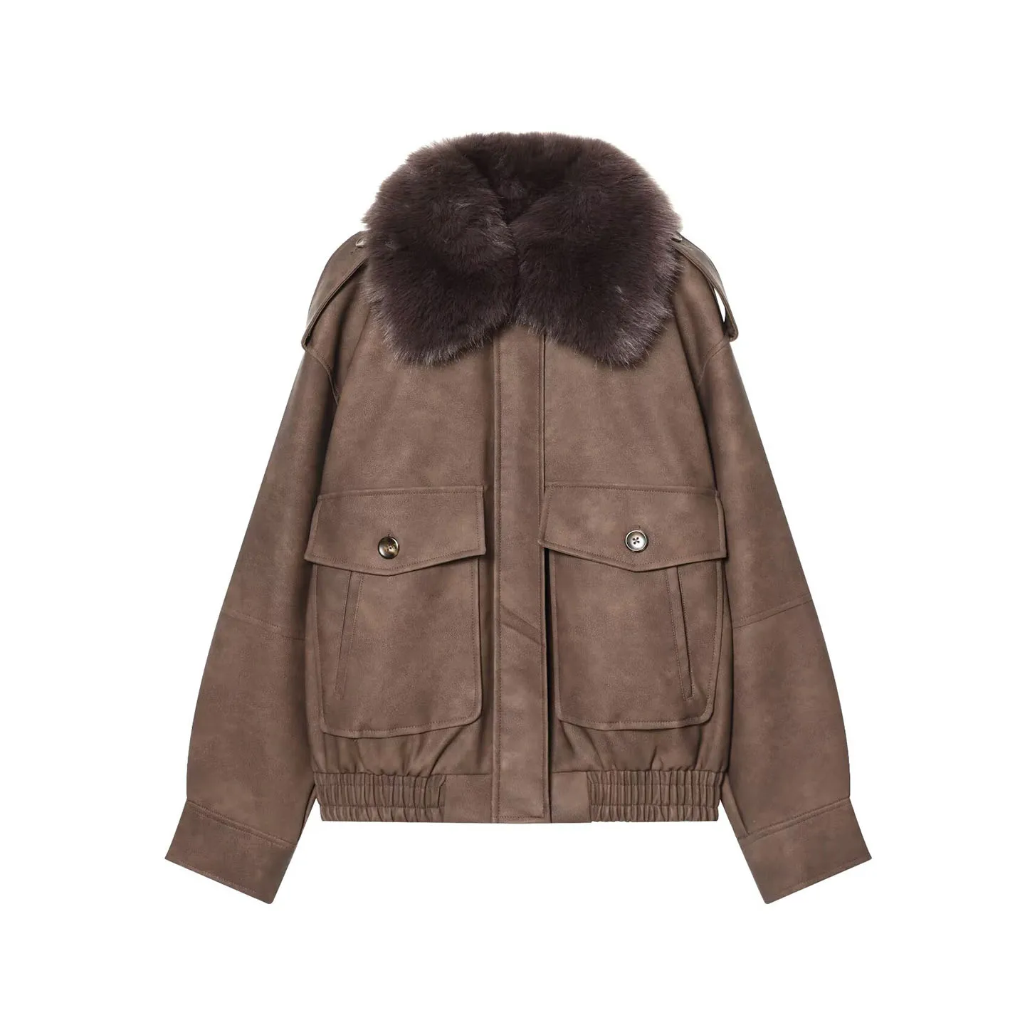 Faionable-abrigo de cuero con cuello desmontable para mujer, abrigo de motociclista Jaet, otoño 2025 Z, cierre de cremallera largo, ajuste Regular