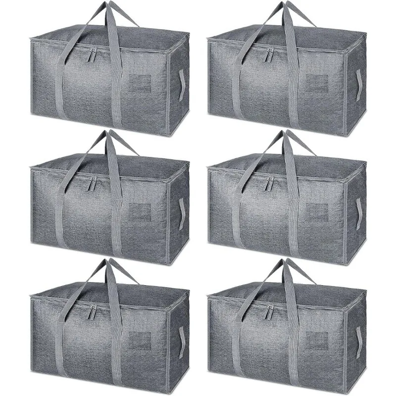 

6-Pack Oversized Moving Bags with Reinforced Handles, Heavy-Duty Storage Tote for Clothes, Moving Supplies (Winter Grey, 6-Pack)