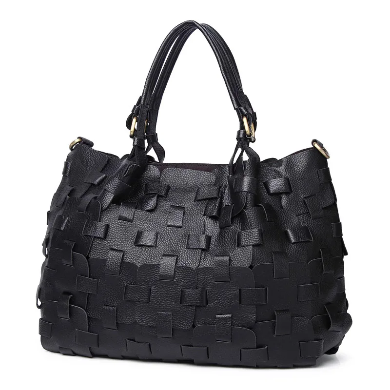 Women Woven Leather Shoulder Bag Vintage Weave Leather Bag Luxury Ladies Knitted Shopper Tote Handbags