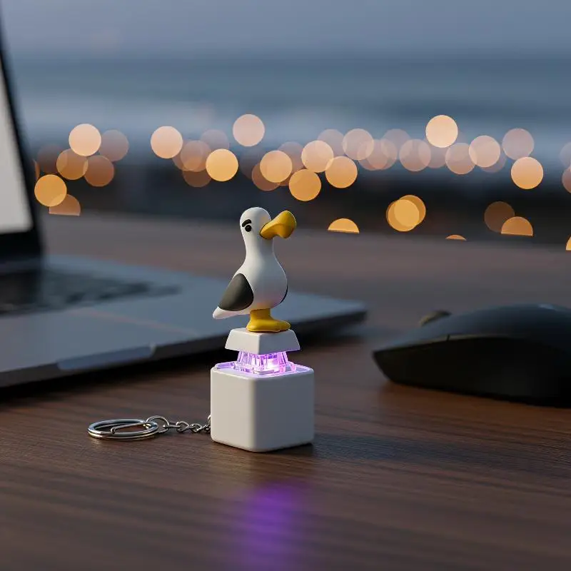 Stress Relief Fidget Keychain Funny Seagull Shaped Finger Press Button Toy for Home Office School Use