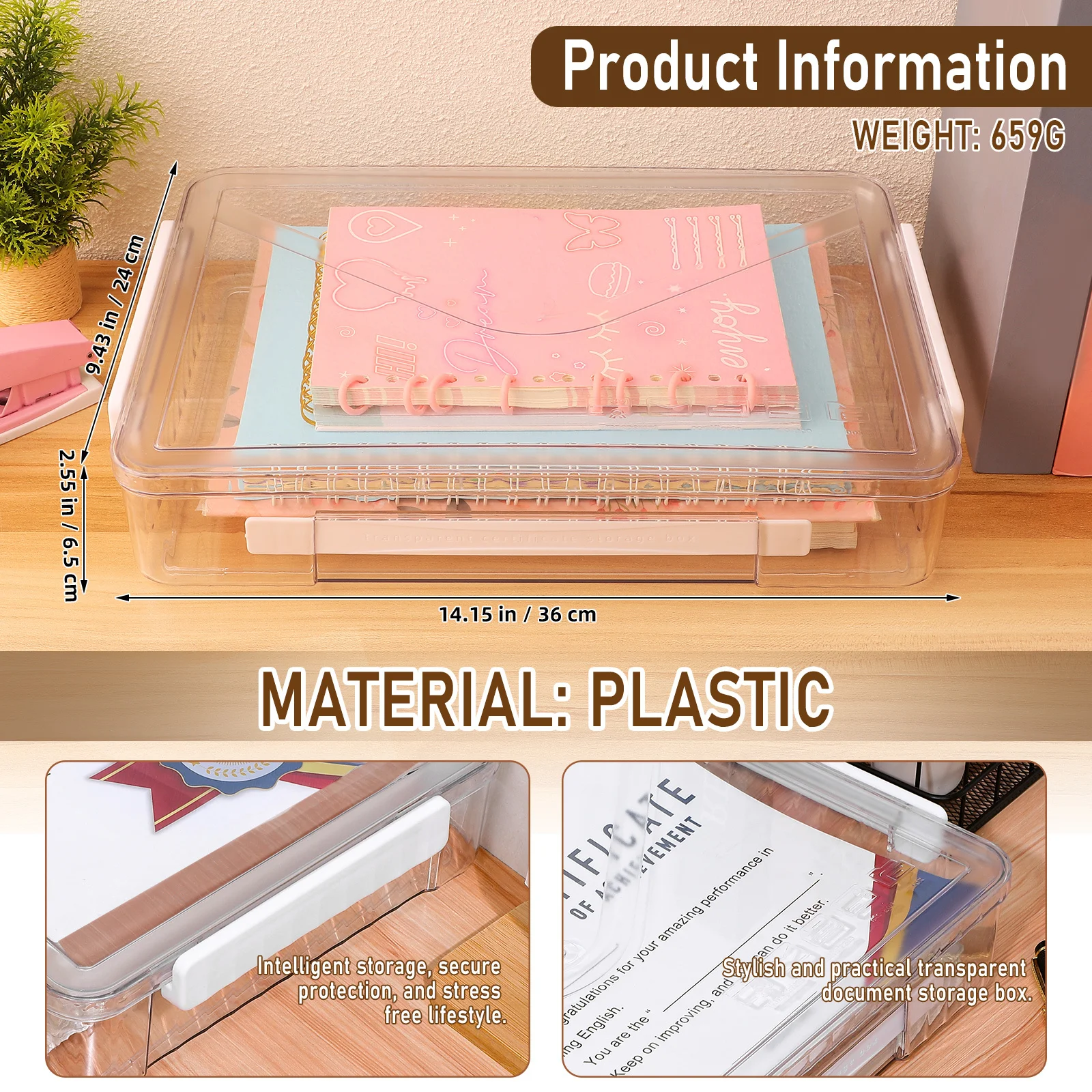 Large Capacity Transparent File Box Plastic Document Storage Organizer Magazine Portable Storage Box Document Case
