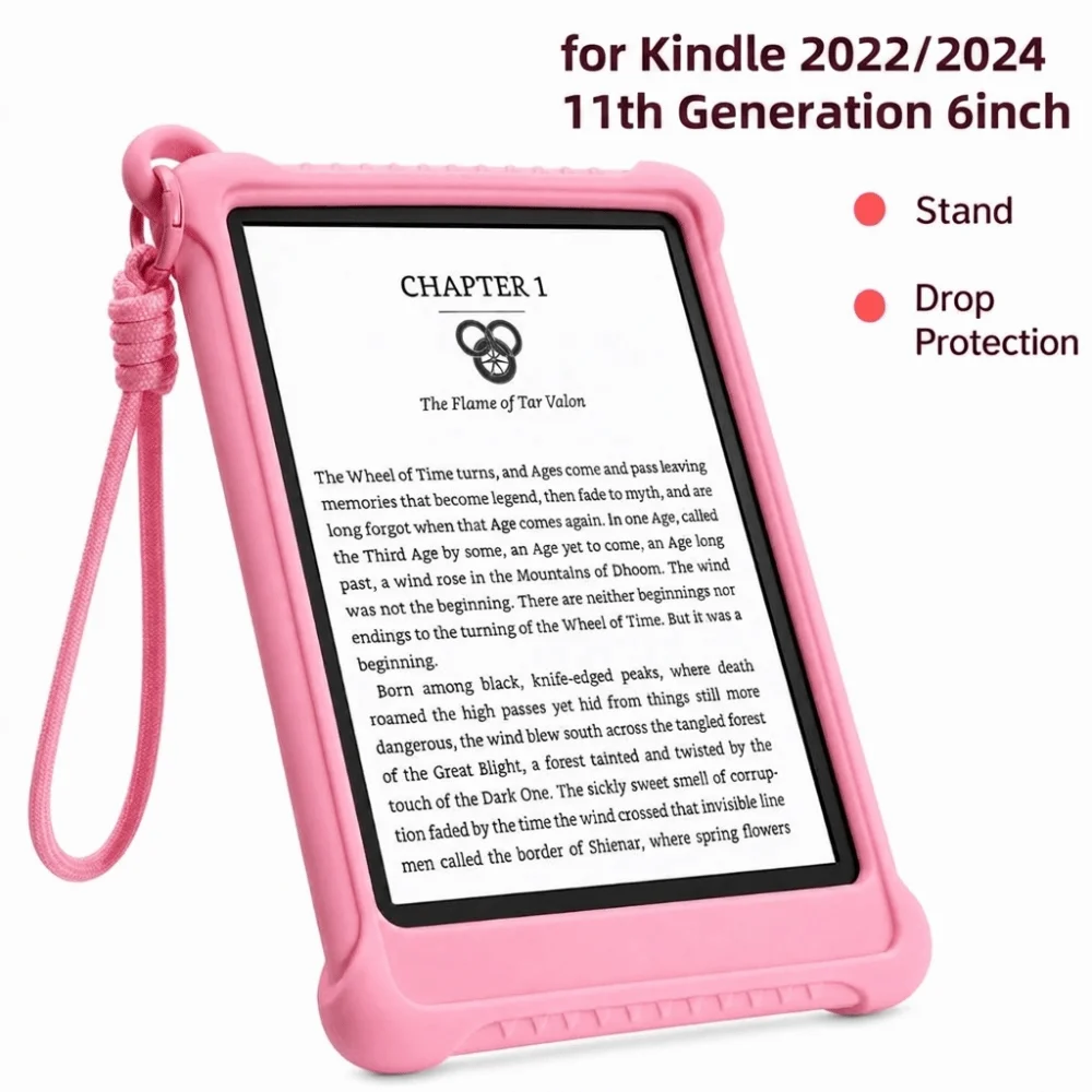 Silicone e-Reader Case Hand Strap Kickstand Protective Shell Wear Resistant Shockproof for Kindle 2024/2022 11th Generation