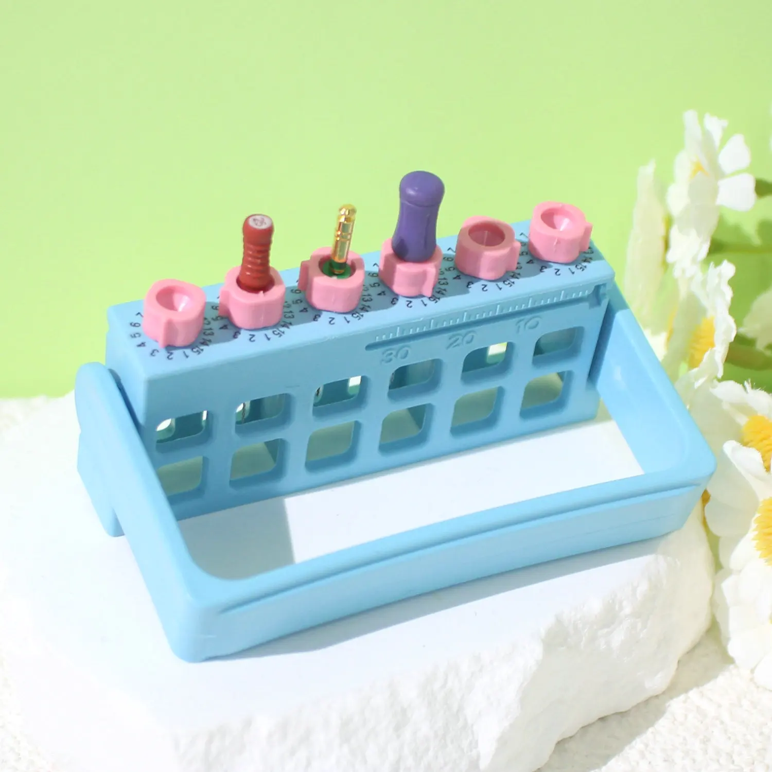 Dental 6Hole Root Canal File Counting Disinfection Rack Measuring Rack Plastic Memory Expanding Needle Rack