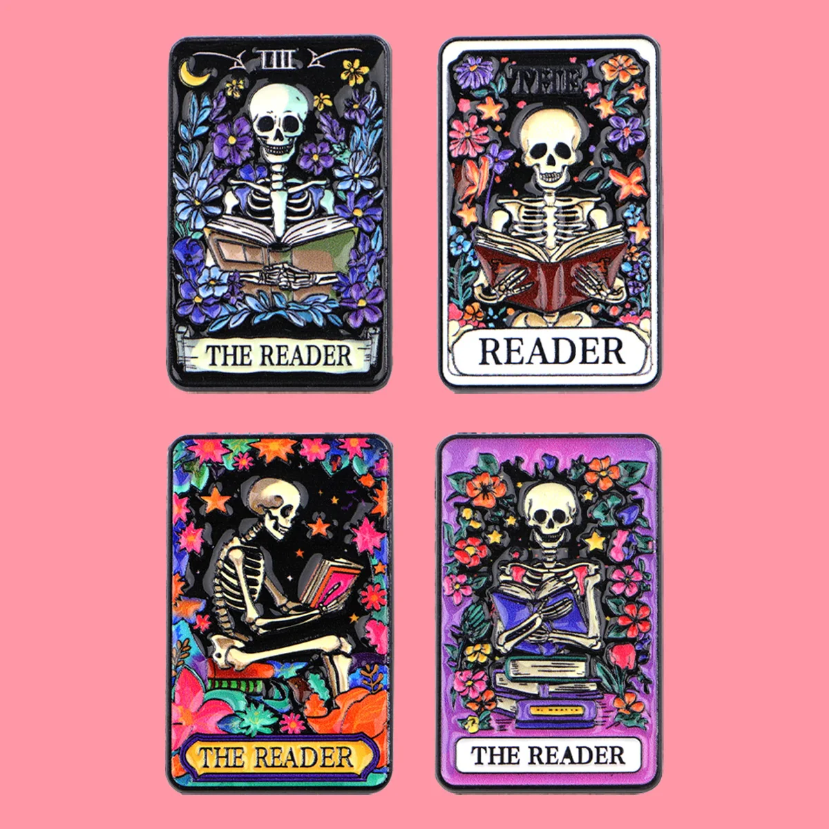 Skelett Tarot Karte Emaille Pins Cartoon Brosche Anstecknadel Abzeichen auf Rucksack Kleidung Accessoires Modeschmuck Halloween Geschenke