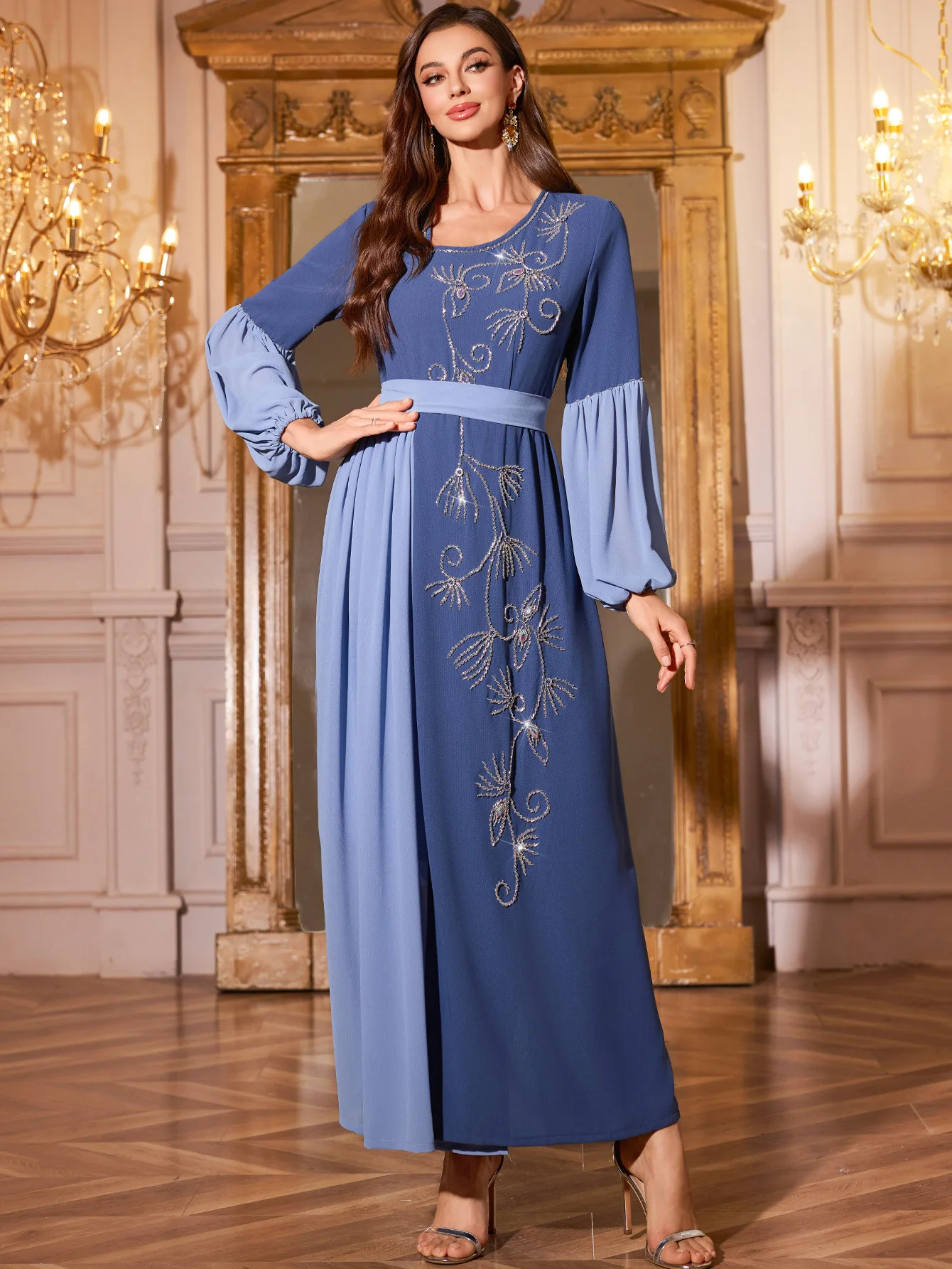 Eid Robe musulmane femmes Abaya mousseline de soie diamant à lacets robes longues robes Largos fête caftan Jalabiya Ramadan dubaï Robe arabe