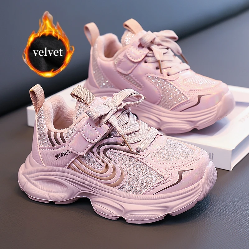 

Winter Velvet Sports Shoes For Girls Fashion Pink Casual Sneakers Kids Trainers Comfortable Warm Fur Children's Running Shoes
