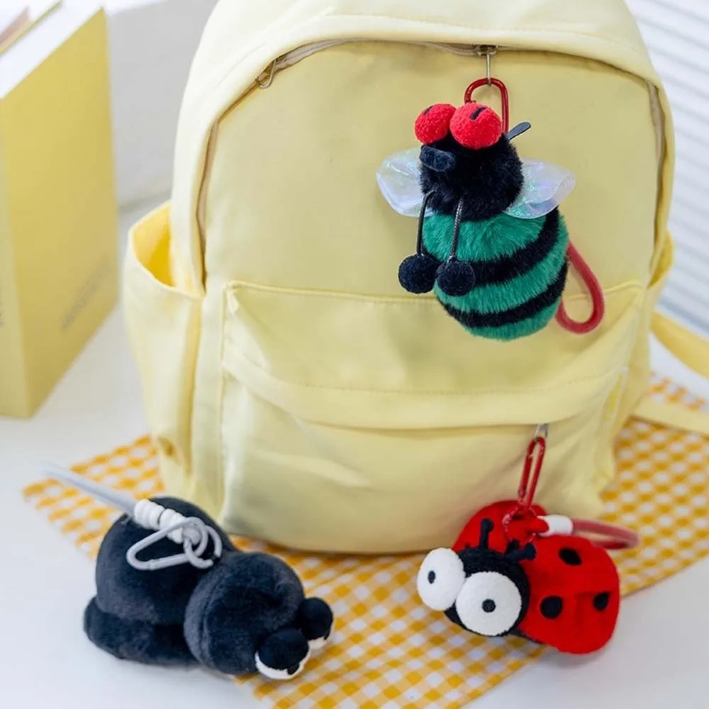 Cute Cartoon Plush Insects Key Ring Ladybug Mantis Moth Fly Pendant Dung Beetle Firefly Cockroach Key Chain Daily