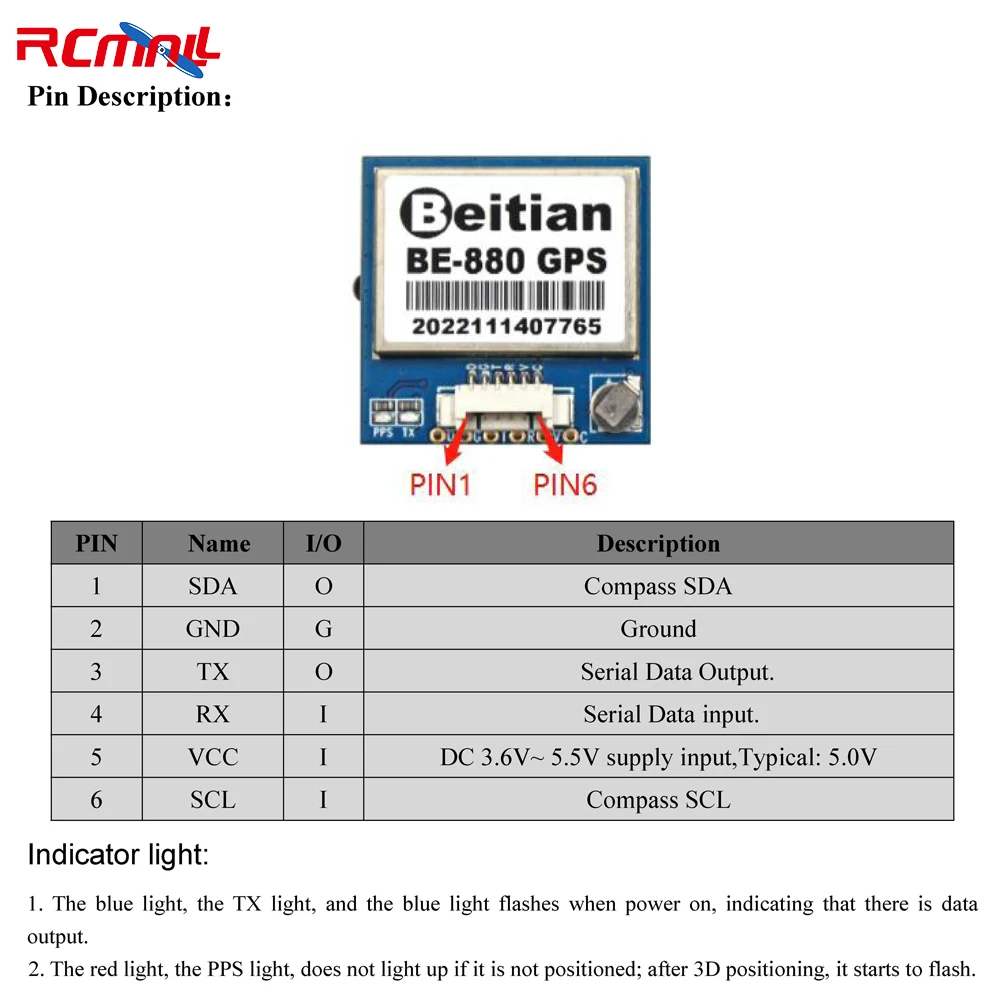 Beitian GPS Module BE-880 BE-880Q with Antenna M10050 GNSS Ultra-low Power GNSS Receiver with Compass for Vehicle Drones