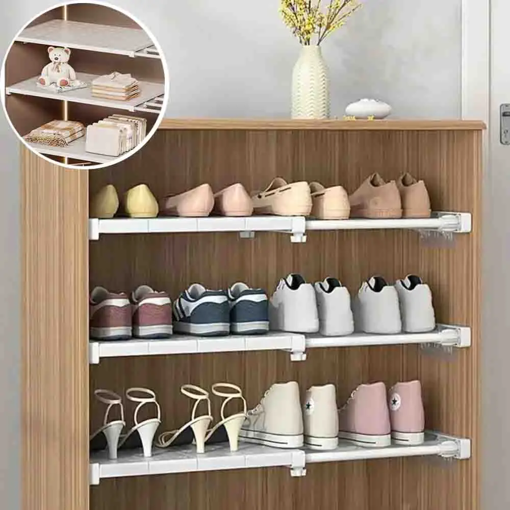Divisores de almacenamiento retráctiles sin perforaciones para el hogar, separadores expandibles para dormitorios, organizadores de armarios, estantes para cocina y baño.