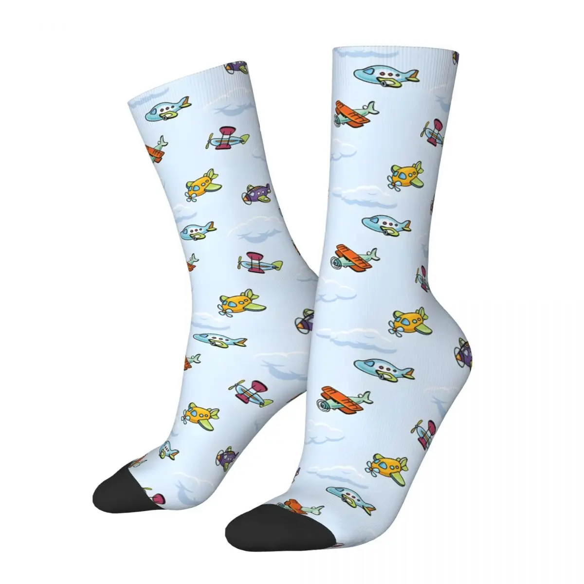 Airplane Nursery Pattern, Kids Room Decor Canvas Print Kawaii Socks Travel Cartoon Pattern Socks