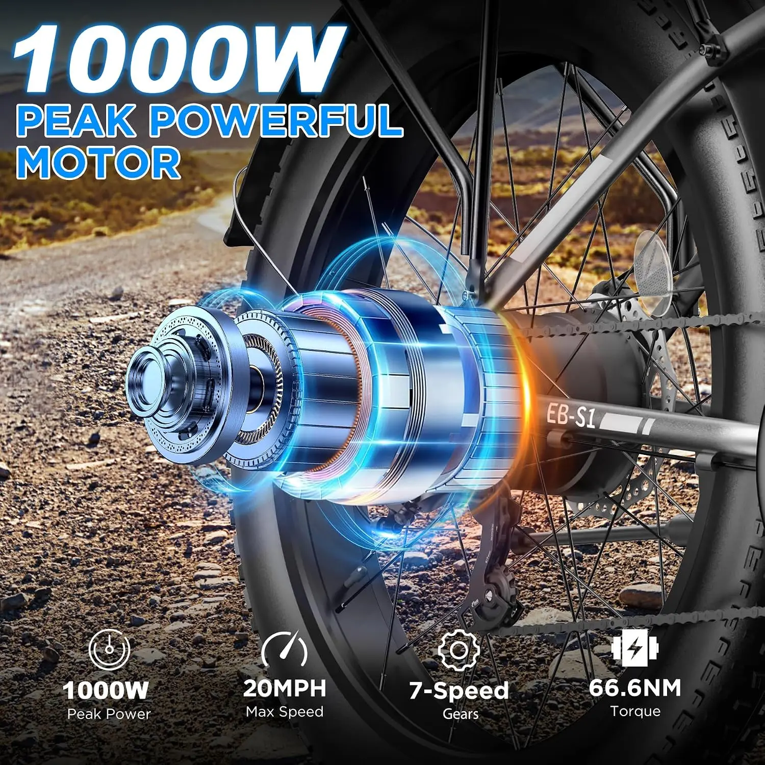 1000W Peak Electric Mountain Bike 26
