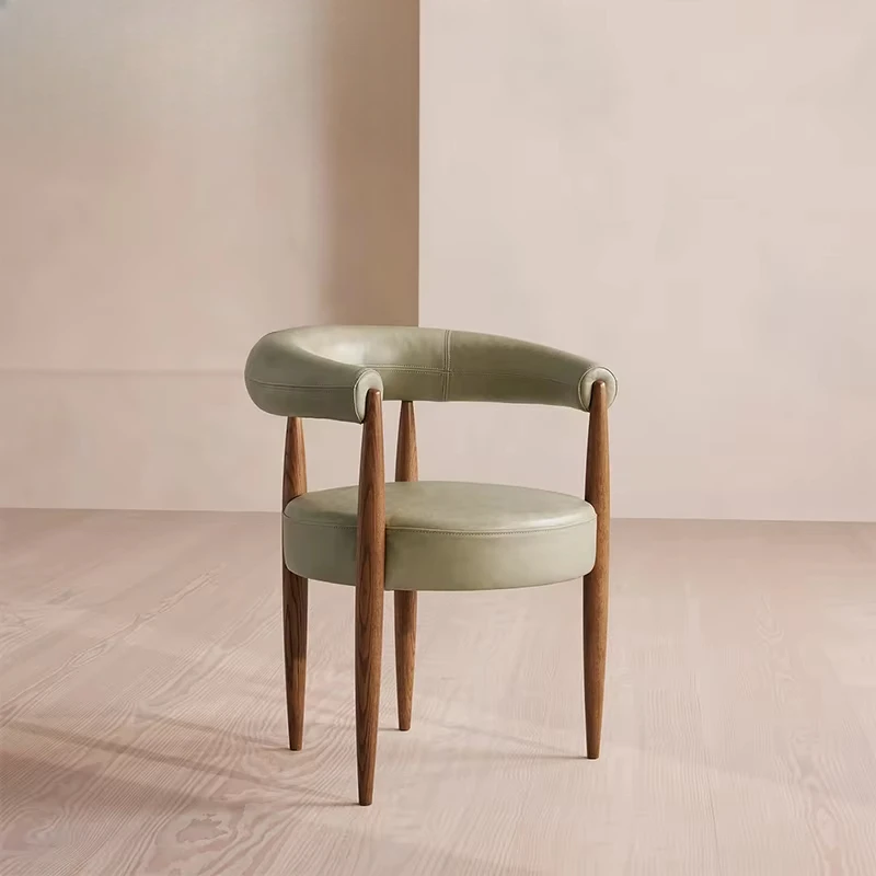 

Furniture Modern Nordic Luxury Grey Wood Microfiber Leather Upholstered Dining Chair