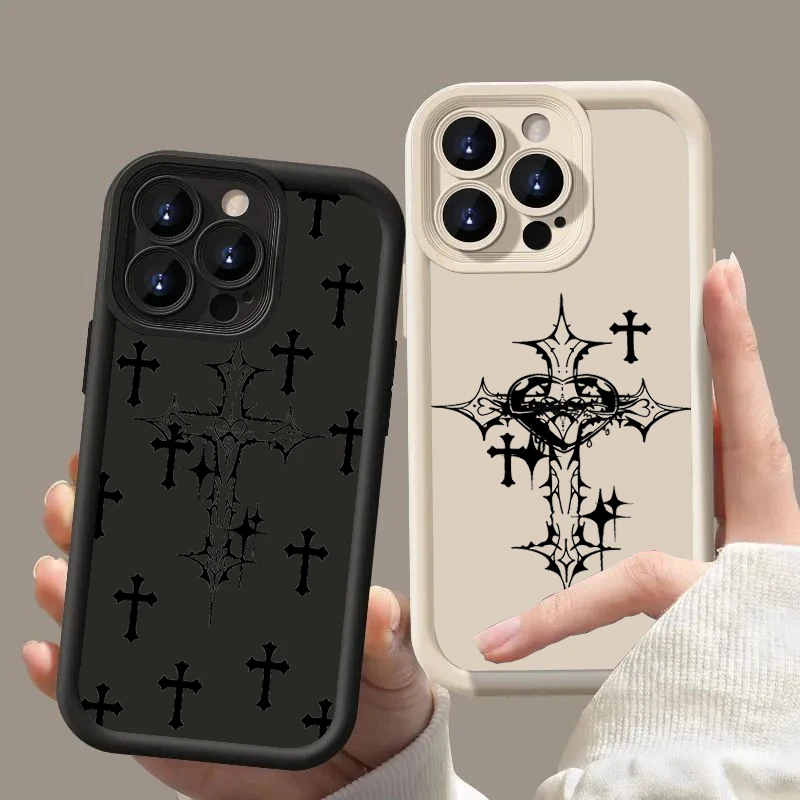 Funda de teléfono con estampado de Cruz Negra de lujo para iPhone 15, 14, 13, 12, 11 Pro Max, Mini, XR, XS MAX, 7, 8 Plus, SE2022, Funda suave a prueba de golpes