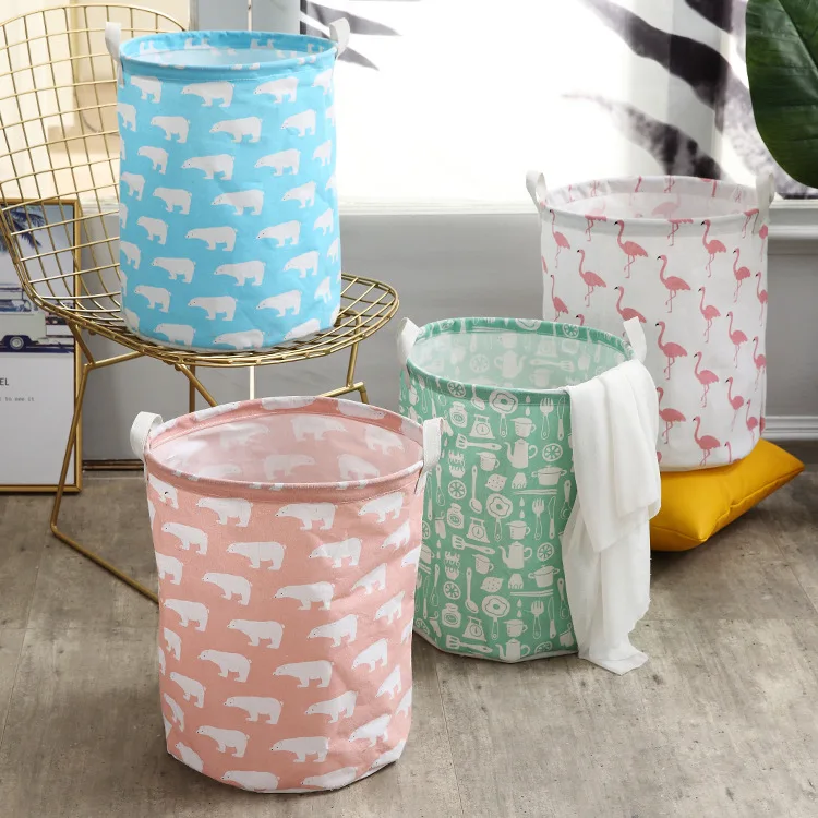 Cotton Linen Dirty Laundry Basket Foldable Round Waterproof Organizer Bucket Clothing Children Toy Large Capacity Storage Home