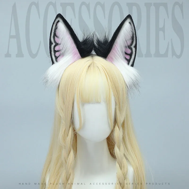 Plush Fox Orelhas Headband para Meninas, Faux Furs Orelhas Hoop, Padrão Borboleta, Traje Cosplay, Acessório de Cabelo