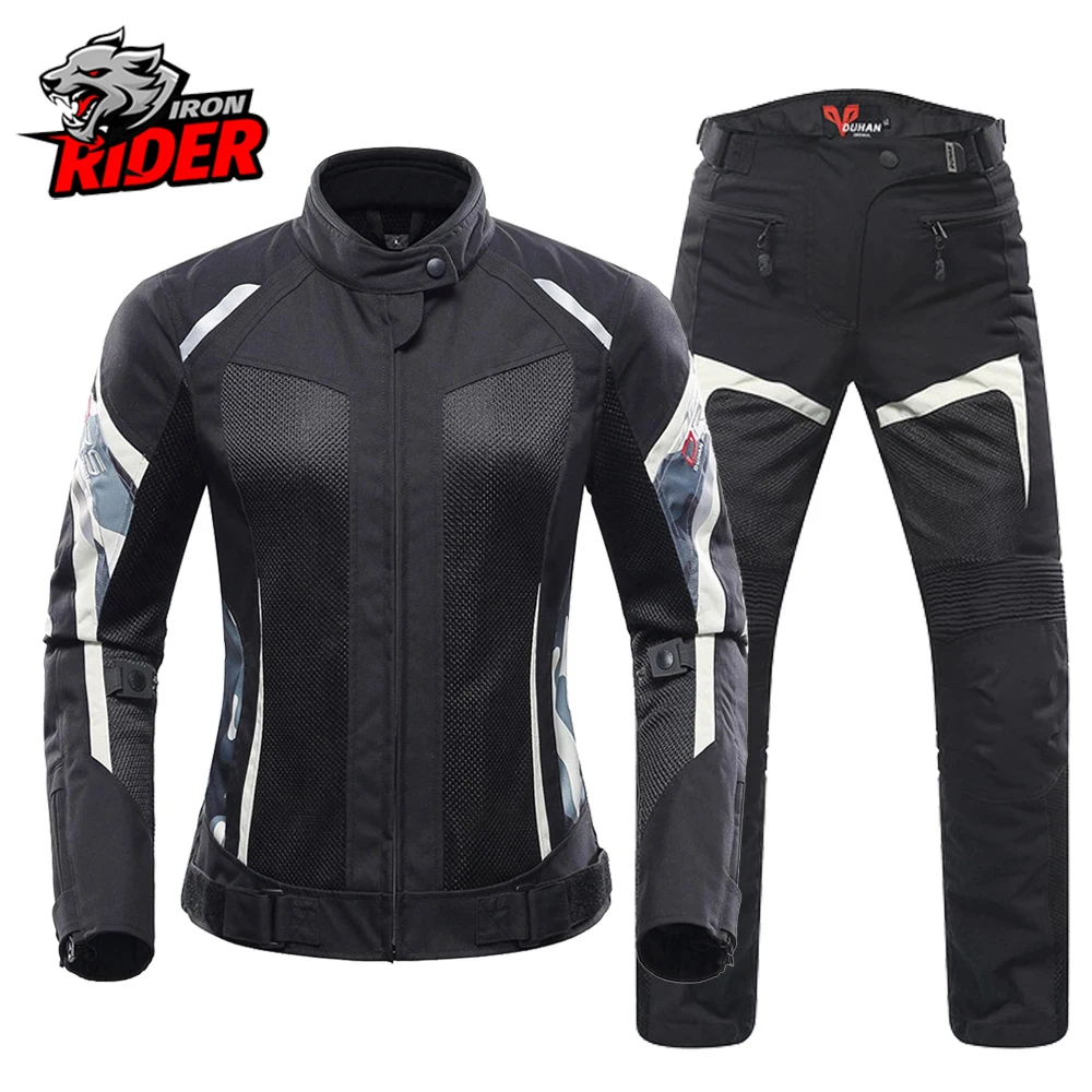 

DUHAN Motorcycle Jacket Women Moto Suit Breathable Pants Cycling Clothing Summer Motorbiker Riding Clothing Body Protector