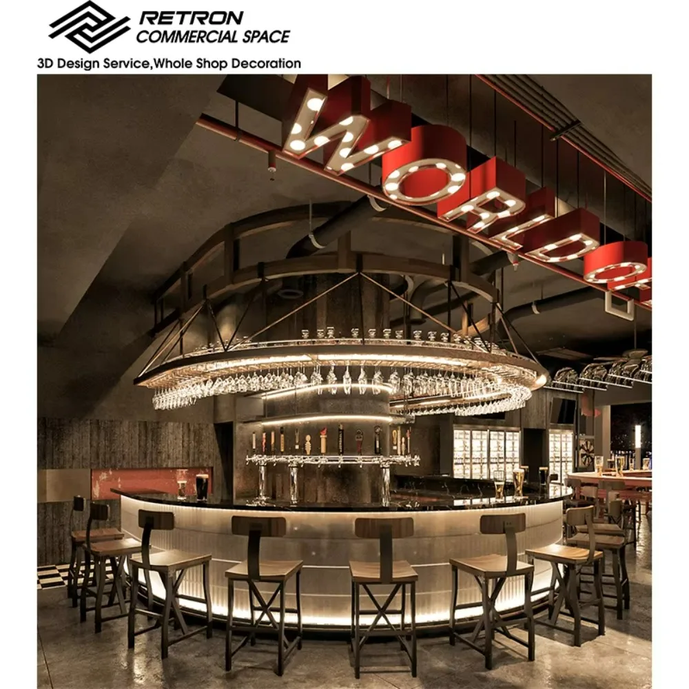 

Brutalist Bar Counter Led Dining Table Wine Wall Bar Lounge Bar Design Restaurant Furniture Stall Furniture Set