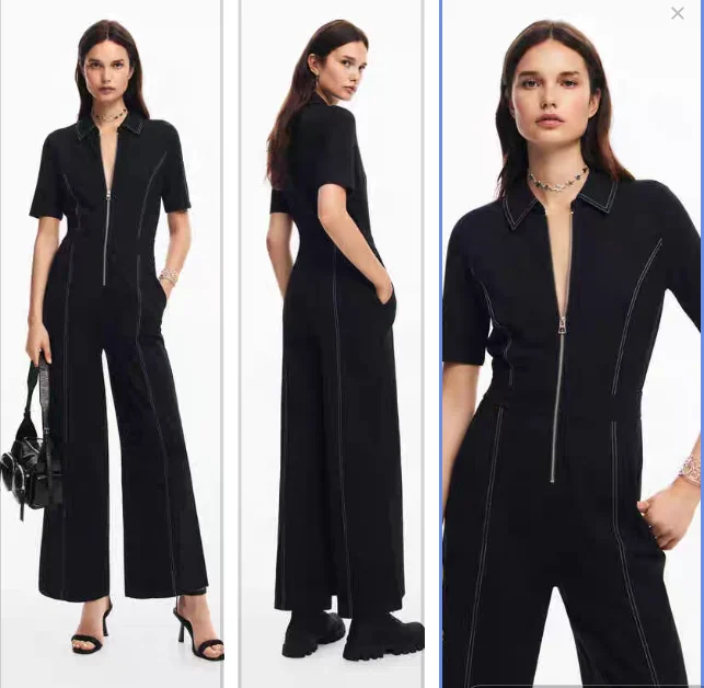 

Foreign trade original single Spanish new elastic zipper waist short sleeve jumpsuit