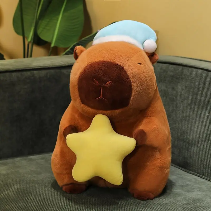 Lindo Gorro de Dormir de Capibara, Peluche Adorable, Suave y Esponjoso, Muñeco de Peluche con Diseño de Luna y Estrellas, Peluche para Dormir, Regalo de Cumpleaños
