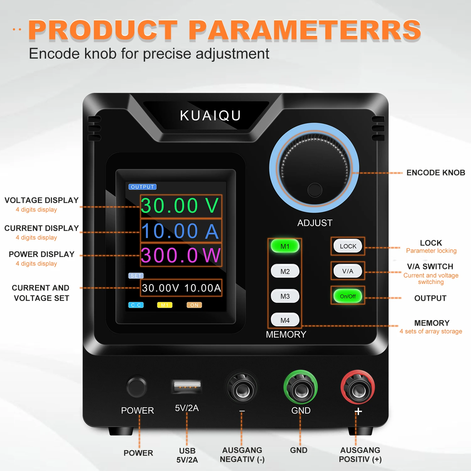 Adjustable DC Voltage Regulator Power Supply 30V 10A 60V 5A 120V 3A Lab Work Power Bench USB Fast Charging Switch 220V EU plug