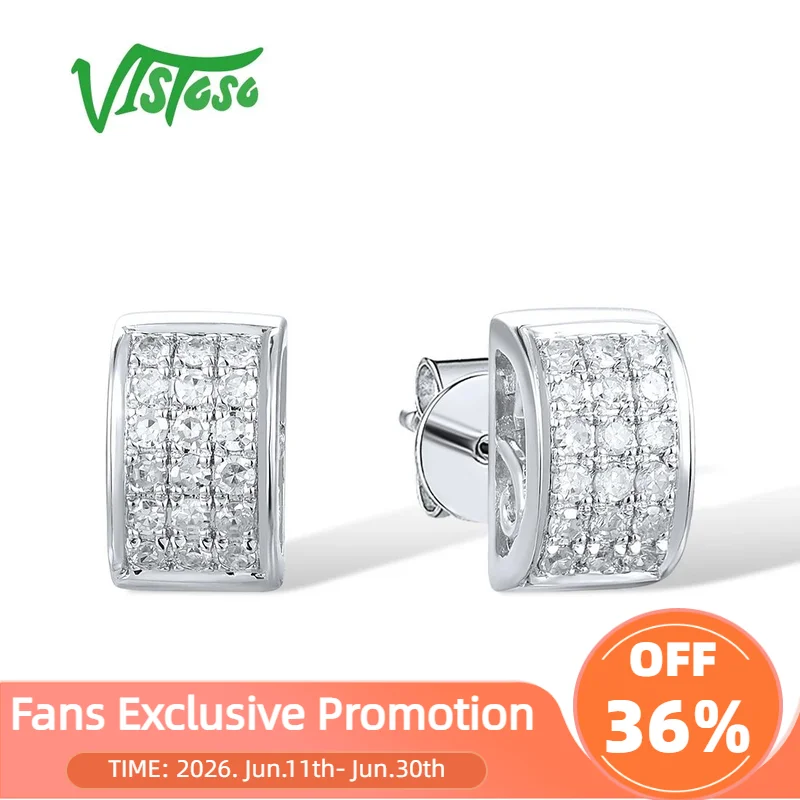 

VISTOSO Pure 14K 585 White Gold Stud Earrings For Women Sparkling Diamonds Wedding Anniversary Delicate Party Gifts Fine Jewelry