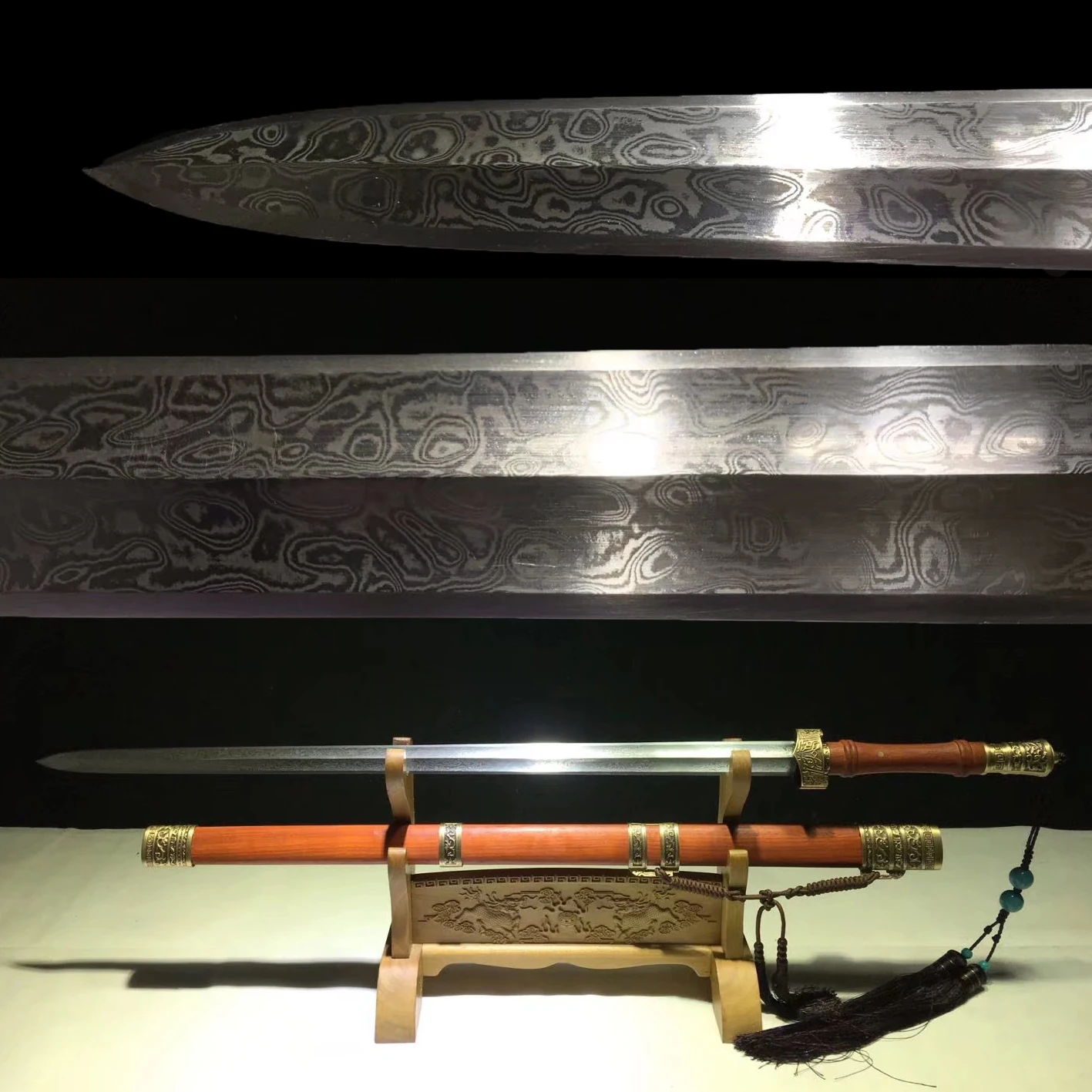 100 cm hand forged medieval Damascus steel Prepare tiled swords for battle Sharp Weapons collection Katana Redwood scabbard