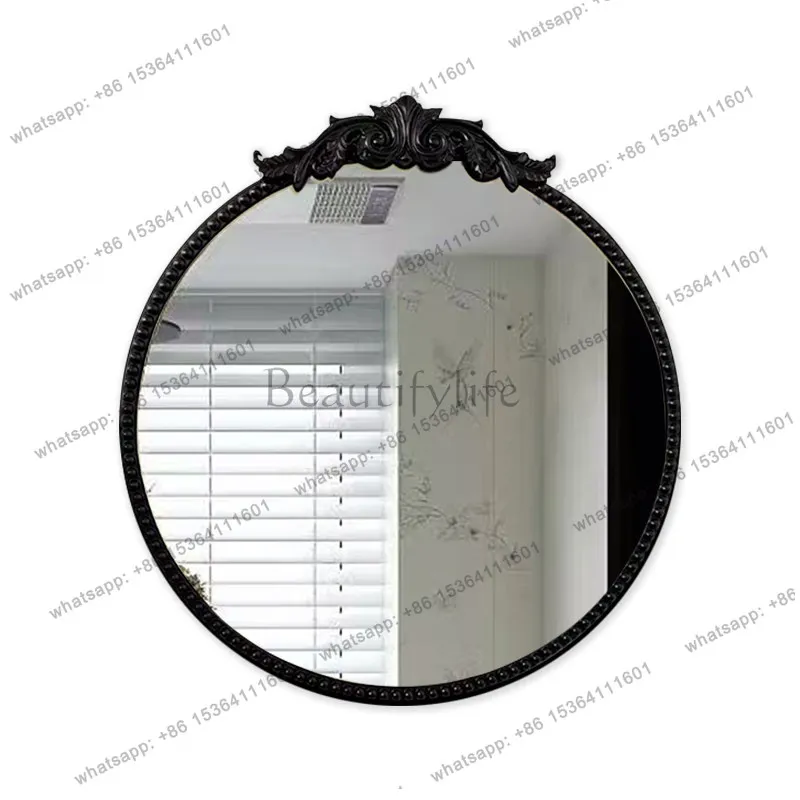 French antique retro bathroom bathroom mirror black round