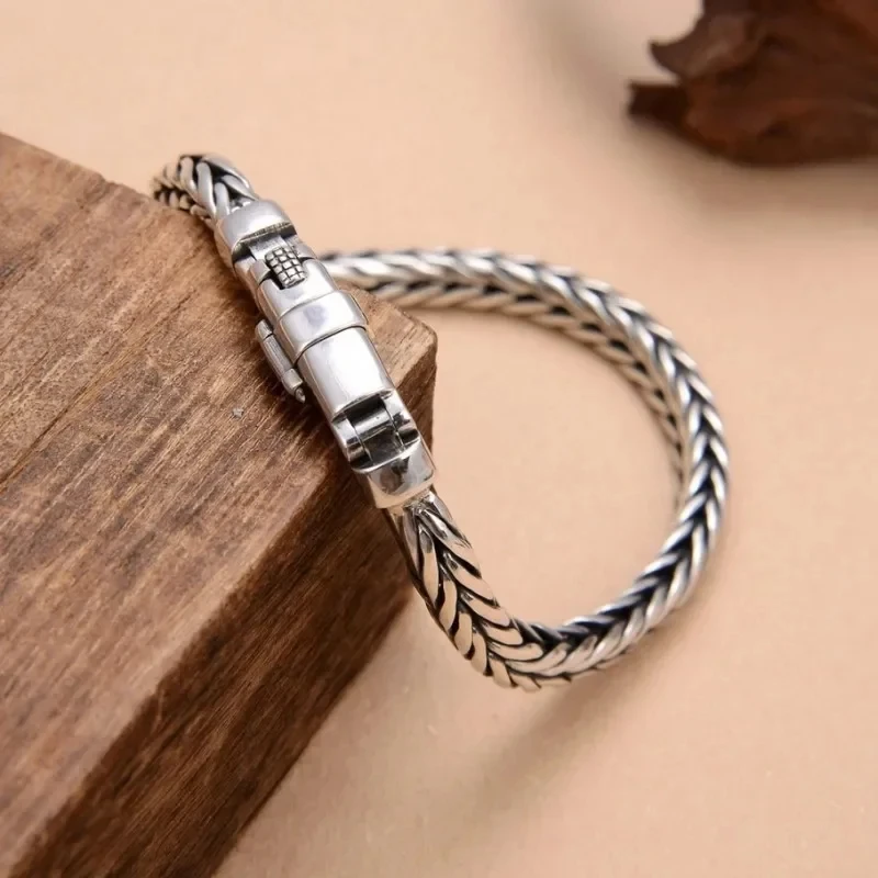 2024 New Real Pure S925 Silver Handmade Woven Retro Domineering Trend Personality Keel Bracelets punk hiphop party gift man
