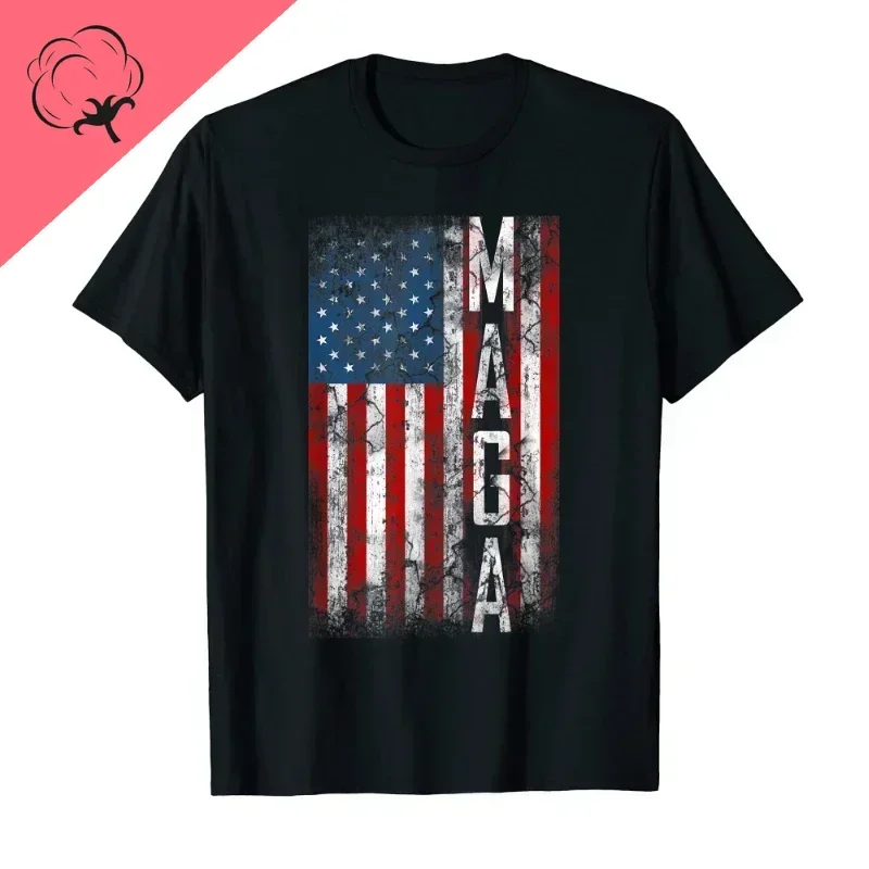 Trump-2024 100%cotton T-Shirt Ultra Maga Proud Anti Biden US Flag Pro Trump 2024 Election  For Men Women T Shirt