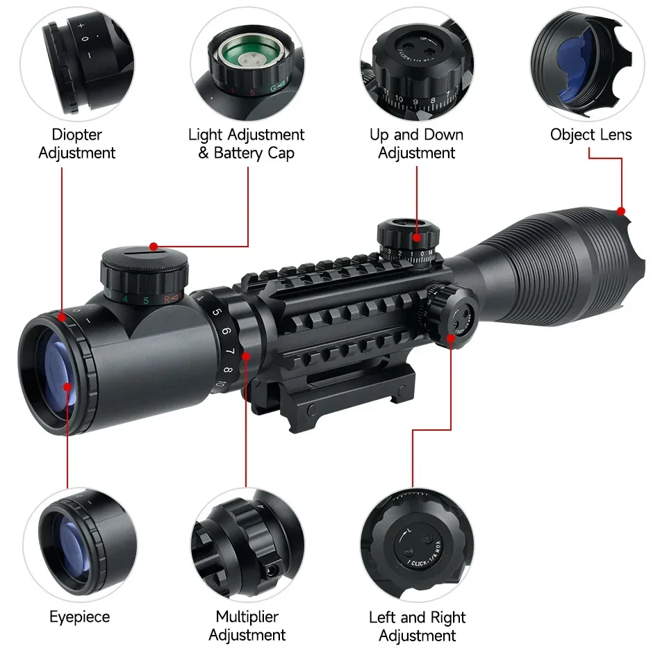 4-16x50EG Optics Riflescope with Laser Illuminated Tactical Sight Combo Airsoft Snipe Gear Hunting Shooting Holographic Scope