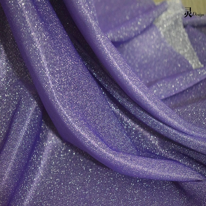 Elastic Knitted Fabric Purple Silver Sparkling Wedding Dress Designer for Clothing Diy Sewing Material By The Meter Wholesale