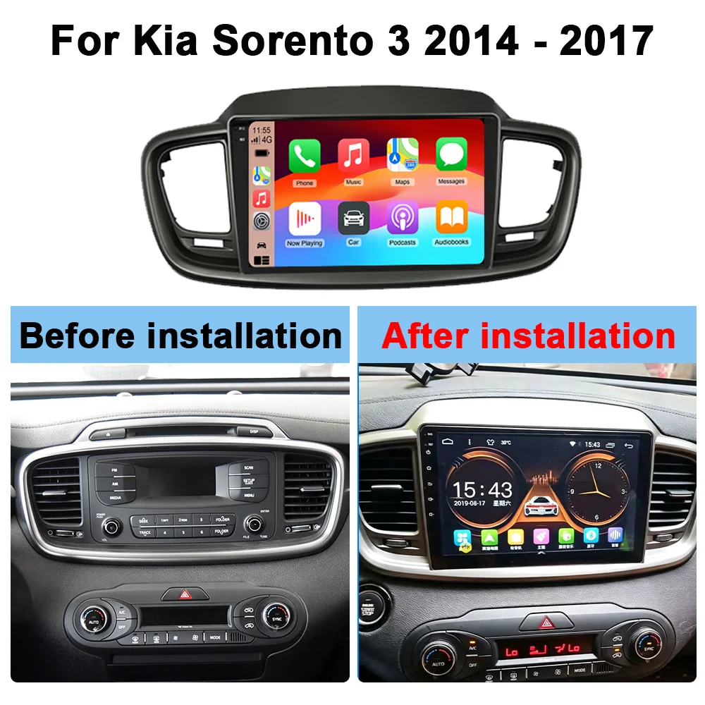 2Din 10inch CarPlay Android Auto Car Radio For Kia Sorento 3 2014 - 2017 Multimedia Navigation GPS RDS DSP 4G BT Qualcomm 8 Core