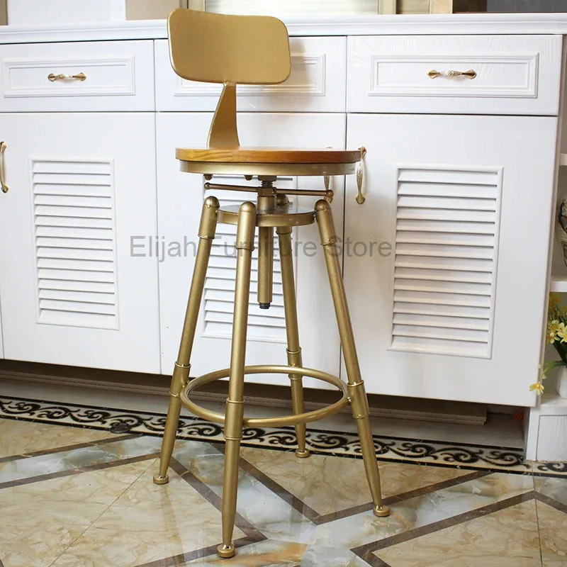 

Nordic Golden Bar Chair Rotating Lift Chair High Foot Chair Iron Backrest Home Use Bar Stools Furniture