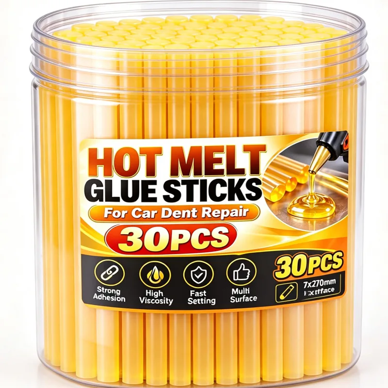 1-30pcs Yellow Car Dent Repair High Viscosity Hot Melt Glue Stick Strong Adhesive Durable Easy Use Auto Body Fixing Tool Strong