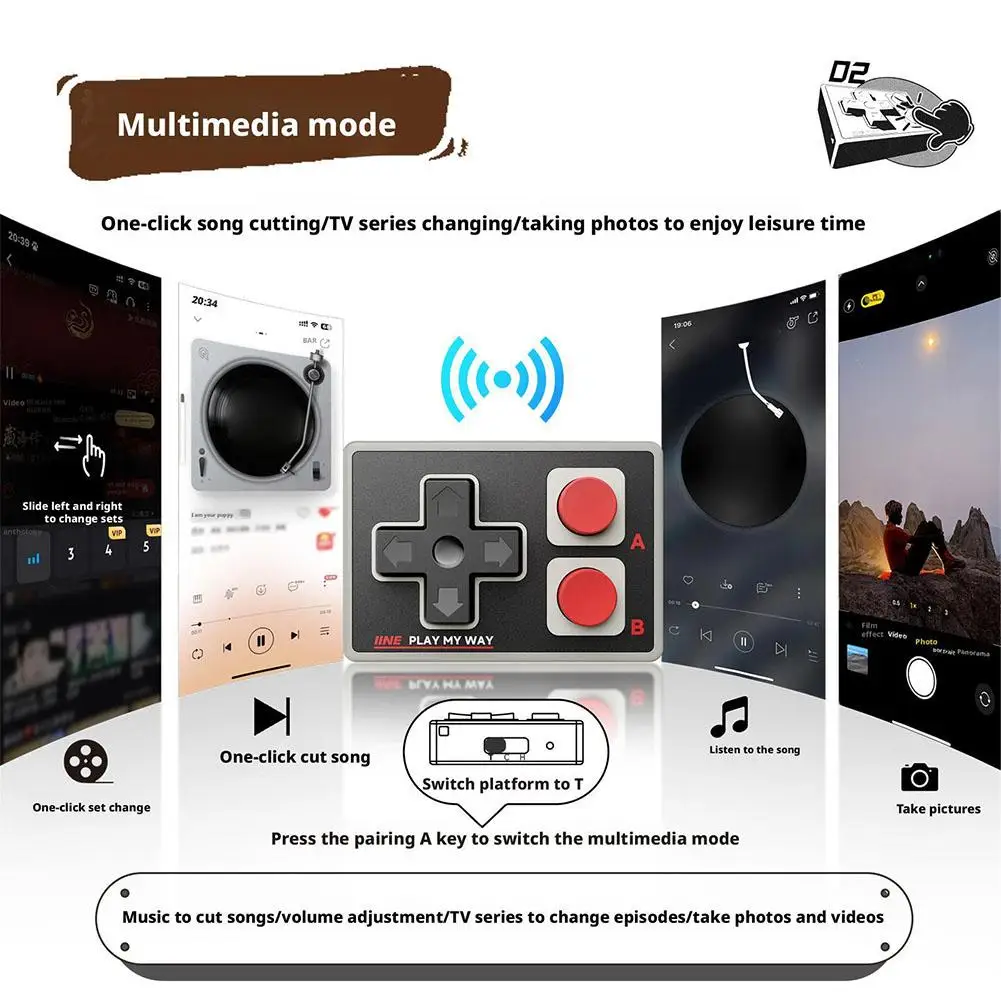 IINE Gamebrick Mini Pengontrol Nirkabel Bluetooth Multi-Fungsi Gamepad Joystick Remote Control Cocok untuk iPhone Android