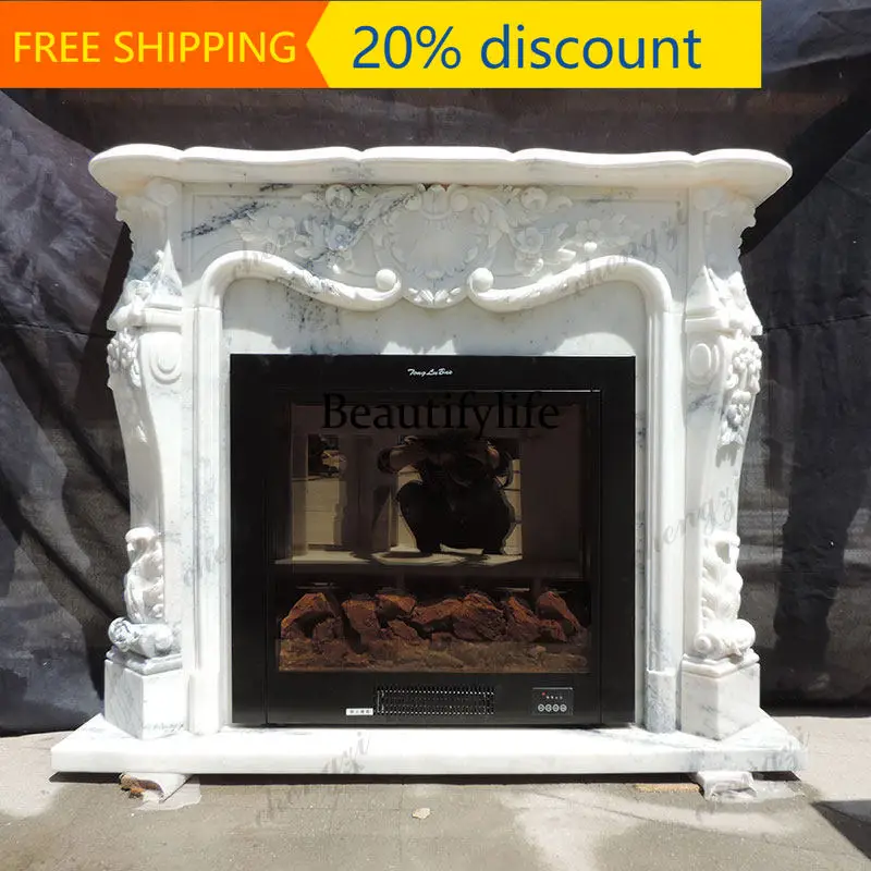CC85 Marble fireplace stone carving European white marble decorative relief natural stone fireplace